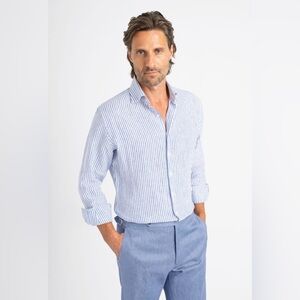 Baird McNutt Murano Linen Men’s Button Down XL Blue Stripe